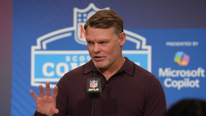 Indianapolis Colts general manager Chris Ballard meets with the media