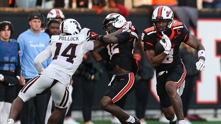 Oregon State's DeCorion Temple, right, runs after the catch during an NCAA football game at Reser Stadium on Saturday, Sept. 12, 2026, in Corvallis, Oregon Oregon State's DeCorion Temple, right, runs after the catch during an NCAA football game at Reser Stadium on Saturday, Sept. 12, 2026, in Corvallis, Oregon