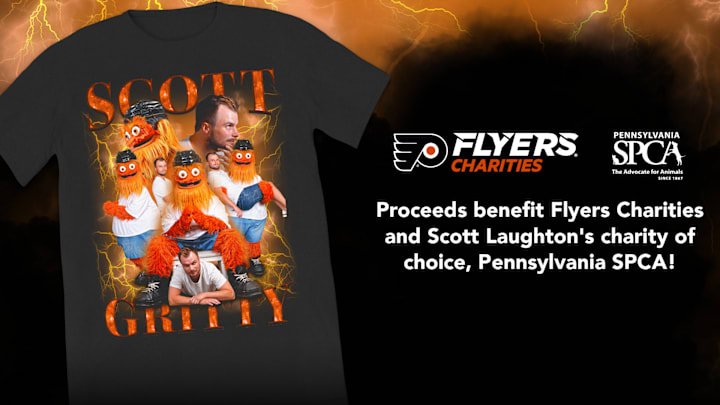Scott Laughton and Gritty have teamed up to raise funds for Flyers Charities and the PSPCA