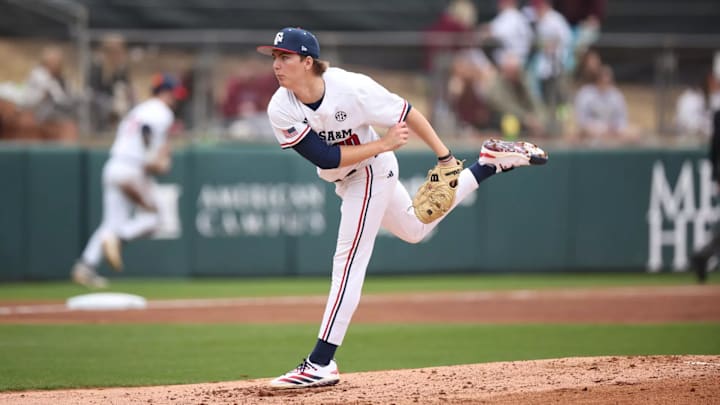 Texas A&M pitcher Aiden Sims on the mound