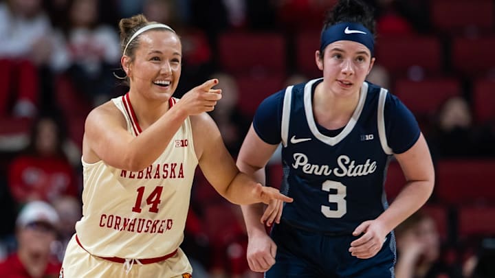 Nebraska guard Callin Hake celebrates during a game against Penn State.