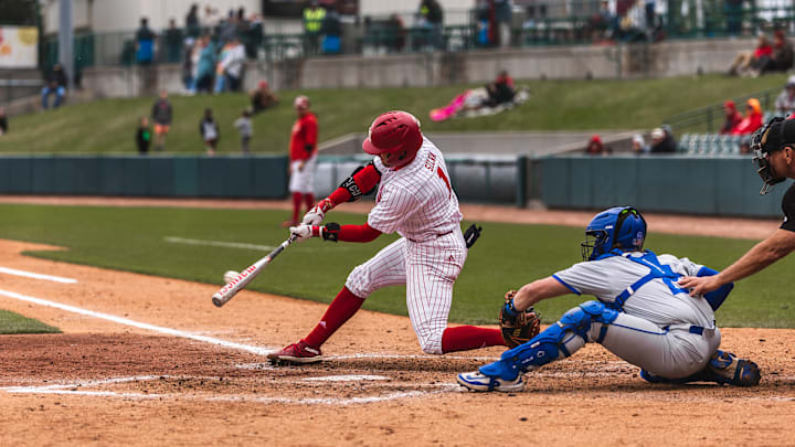 Nebraska center fielder Riley Silva swings at a pitch against Creighton at Haymarket Park on April 1, 2025.