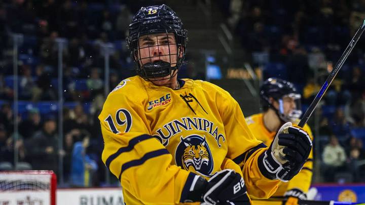 Freshman forward Ethan Wyttenbach celebrates as the Bobcats posted a big 9-1 victory over Harvard on Jan. 2, 2026. Freshman forward Ethan Wyttenbach celebrates as the Bobcats posted a big 9-1 victory over Harvard on Jan. 2, 2026.