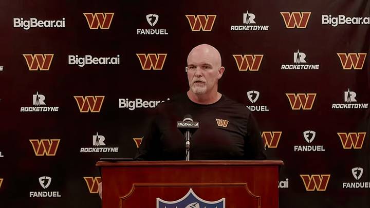 Washington Commanders HC Dan Quinn speaks to the media after the Baltimore Ravens preseason game. Washington Commanders HC Dan Quinn speaks to the media after the Baltimore Ravens preseason game.