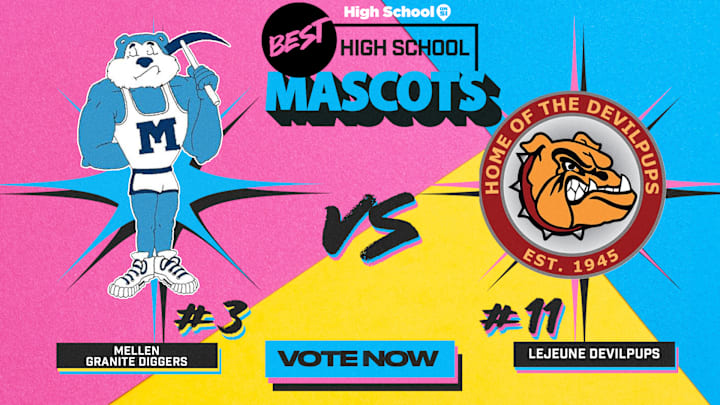 The Mellen Granite Diggers (Wisconsin) take on the Lejeune Devilpups (North Carolina) in Round 2 of our national high school mascot tournament.