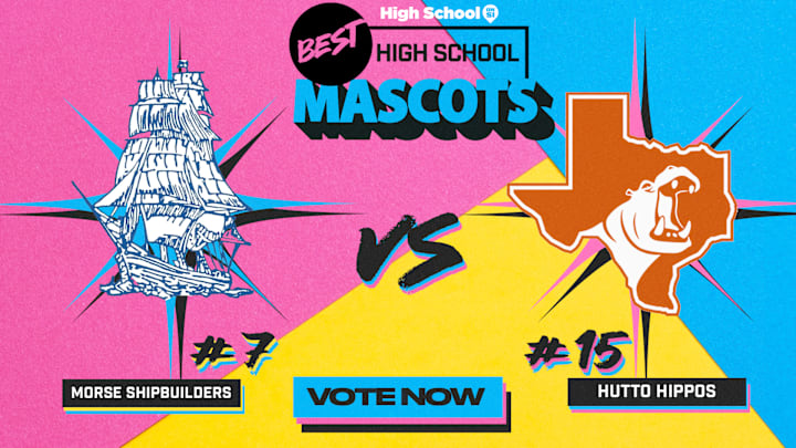 The Morse Shipbuilders (Maine) take on the Hutto Hippos (Texas) in Round 2 of our national high school mascot tournament. The Morse Shipbuilders (Maine) take on the Hutto Hippos (Texas) in Round 2 of our national high school mascot tournament.