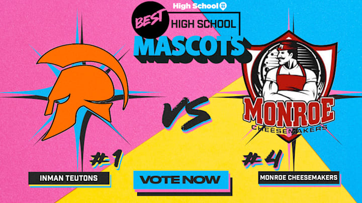The Inman Teutons (Kansas) take on the Monroe Cheesemakers (Wisconsin) in the Sweet 16 of our national high school mascot bracket.