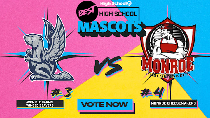 The Avon Old Farms Winged Beavers (Connecticut) take on the Monroe Cheesemakers (Wisconsin) in the Elite 8 of our national high school mascot bracket.