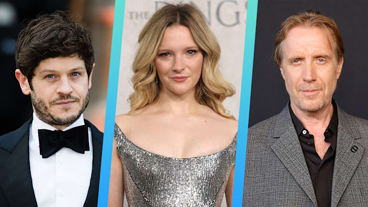 (Left to right) Iwan Rheon, Morfydd Clark, and Rhys Ifans.