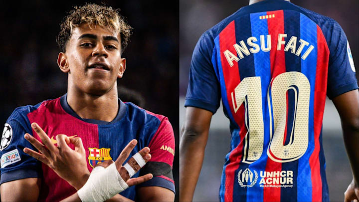 Lamine Yamal (left) could be next to wear Barcelona's iconic shirt, currently worn by Ansu Fati (left).