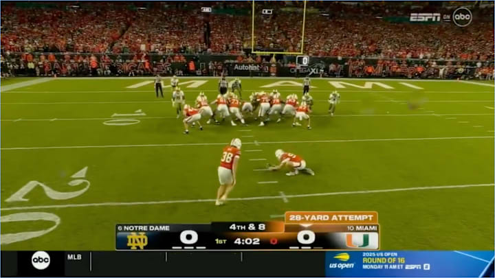 Sean McDonough knew just what to say after Miami’s field goal unit turned the ball over against Notre Dame. Sean McDonough knew just what to say after Miami’s field goal unit turned the ball over against Notre Dame.