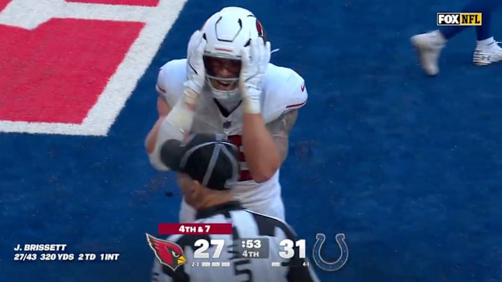 Trey McBride was sure that he was held on the Cardinals’ final offensive play against the Colts. Trey McBride was sure that he was held on the Cardinals’ final offensive play against the Colts.