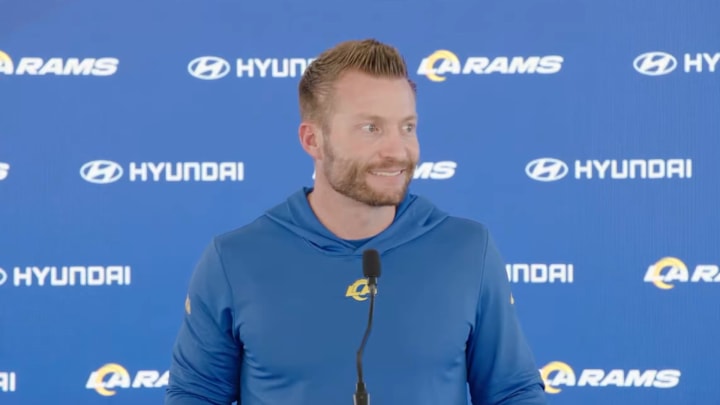 Sean McVay speaks with reporters ahead of Sunday’s game against the Bears.