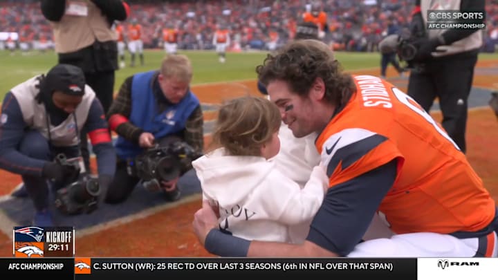 Jarrett Stidham greets his family ahead of AFC Championship. Jarrett Stidham greets his family ahead of AFC Championship.