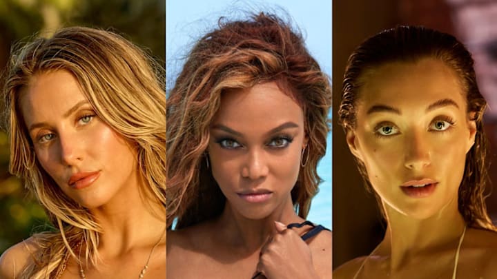 Alix Earle was photographed by Yu Tsai in Jamaica. Tyra Banks was photographed by Laretta Houston in Great Exuma, Bahamas. Penny Lane was photographed by Derek Kettela in Zurich, Switzerland.