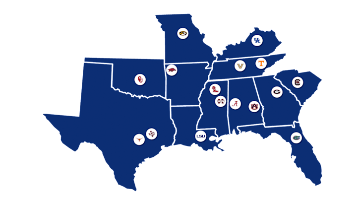 SEC footprint: States that make up the Southeastern Conference