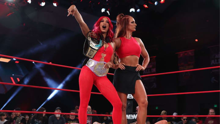 Mercedes Moné celebrates over a fallen Britt Baker on (8-17) episode of AEW Collision Mercedes Moné celebrates over a fallen Britt Baker on (8-17) episode of AEW Collision