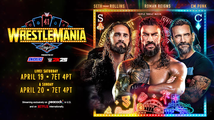 Rollins vs. Reigns vs. Punk at WrestleMania Rollins vs. Reigns vs. Punk at WrestleMania