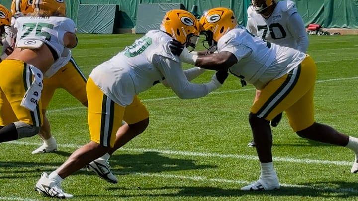Zach Tom blocks a teammate at practice on Wednesday. Zach Tom blocks a teammate at practice on Wednesday.