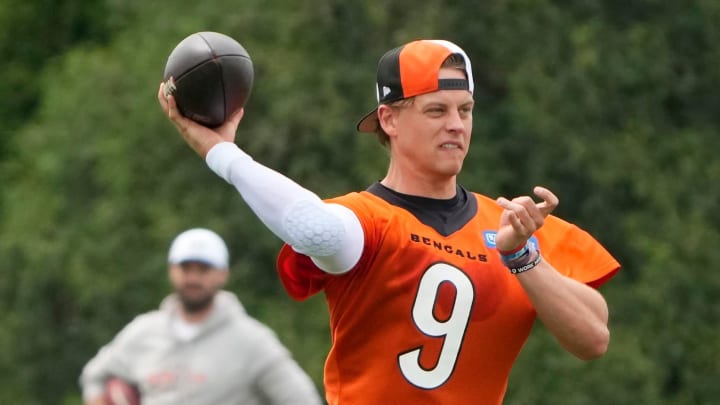 Burrow practicing with the Bengals in May.