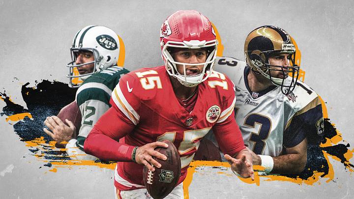 Joe Namath, Patrick Mahomes and Kurt Warner