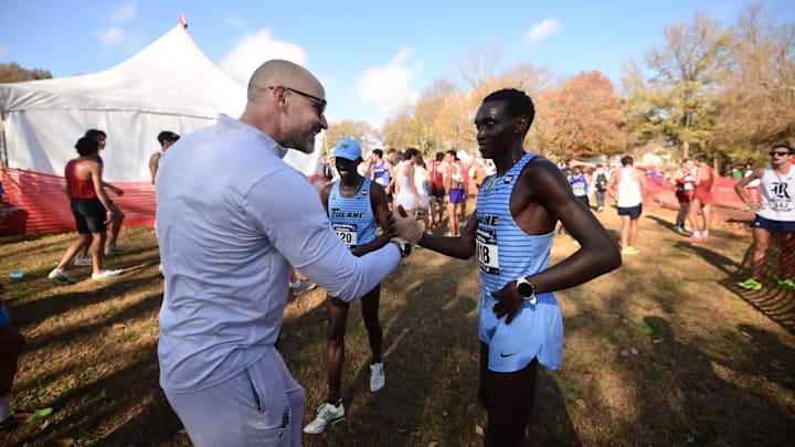 Tulane Cross Country coach Adrian Myers with Bernard Cheruiyot