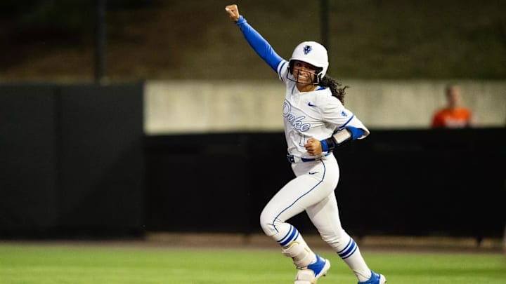 Duke third baseman Tyrina Jones (1) is slashing for .331/.360/.737 with 20 HR, nine 2B, and 73 RBI. 