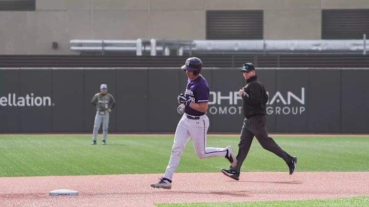 Northwestern Wildcats infielder Trent Liolios runs the bases against Penn State on March 15, 2025. Northwestern Wildcats infielder Trent Liolios runs the bases against Penn State on March 15, 2025.
