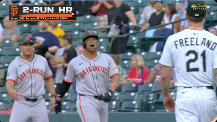 Rafael Devers was shouting at Kyle Freeland after hitting a home run, sparking a benches-clearing brawl between the Giants and Rockies.