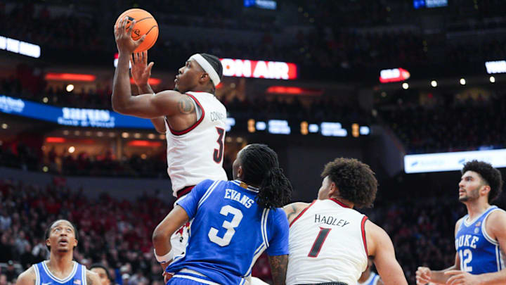 Louisville Cardinals guard Ryan Conwell (3) scored 24 points in the loss against Duke Blue during ACC play January 6, 2026.