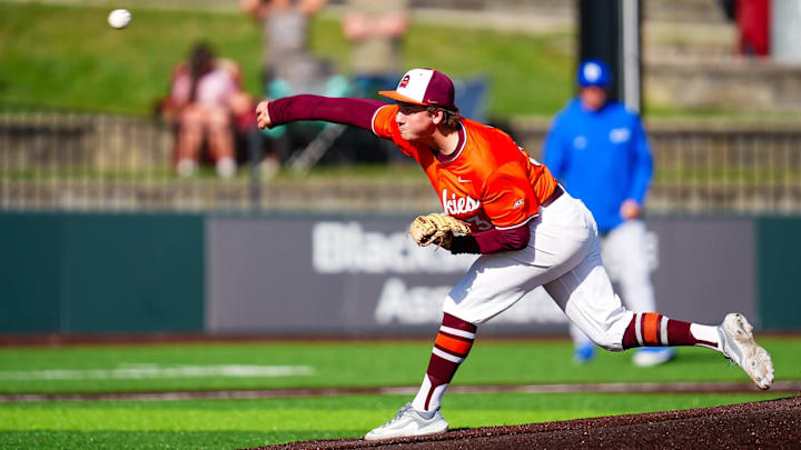 Brett Renfrow delivers a pitch vs Duke in 2026.