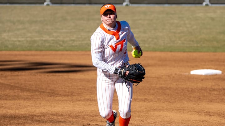 Emma Mazzarone begins her windup to deliver the pitch. Emma Mazzarone begins her windup to deliver the pitch.