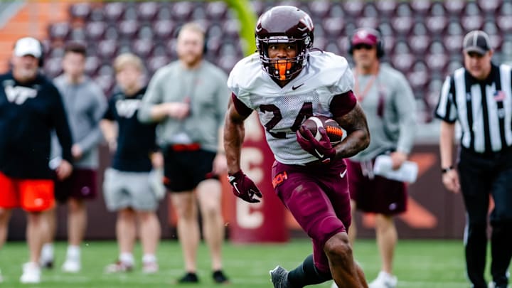 Redshirt Freshman running back Tyler Mason running during spring practice ahead of Virginia Tech's spring game. Redshirt Freshman running back Tyler Mason running during spring practice ahead of Virginia Tech's spring game.