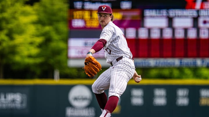 Brett Renfrow delivering a pitch vs Mercer in 2025.