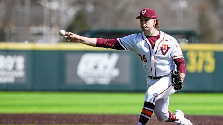 Griffin Stieg delivers a pitch vs Stanford during game three in 2026. 