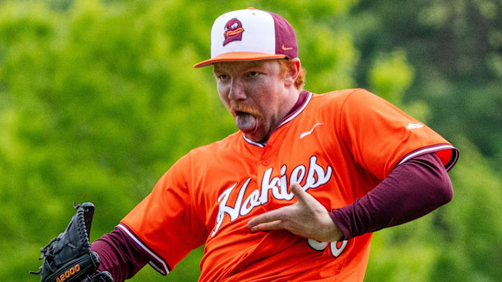 Blacksburg, VA — Chase Swift celebrates his first career save against NC State, 2026.