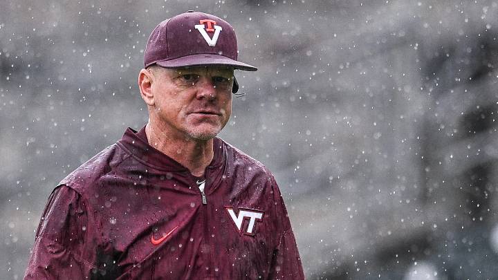 Blacksburg, VA — John Szefc aura farming in the rain during game 2 against NC State, 2026