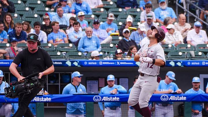 Charlotte, NC — Ethan Gibson coming towards home after a two-run homer against UNC in the ACC Tournament quarterfinals, 2026. Charlotte, NC — Ethan Gibson coming towards home after a two-run homer against UNC in the ACC Tournament quarterfinals, 2026.