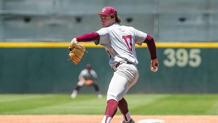 LOS ANGELES — Brett Renfrow delivers a pitch vs UCLA during 2026 LA Regional.