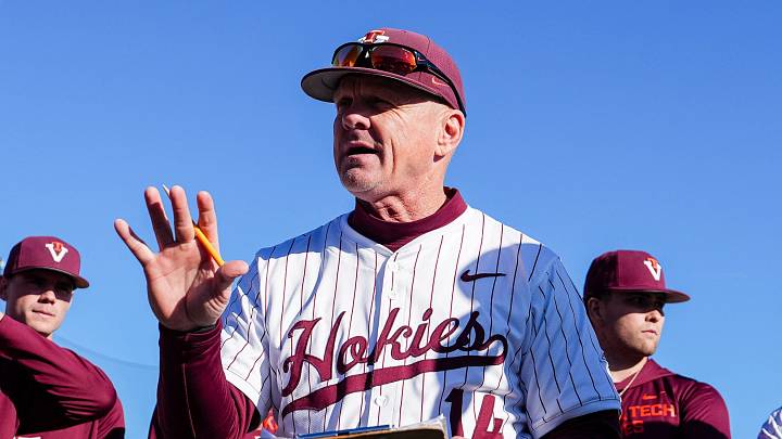 BLACKSBURG, Va. — John Szefc addresses the Virginia Tech baseball team pregame. BLACKSBURG, Va. — John Szefc addresses the Virginia Tech baseball team pregame.