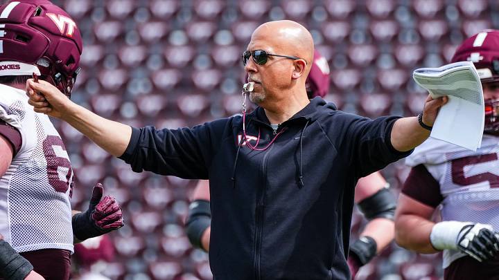 BLACKSBURG, Va. — James Franklin leads a spring practice in 2026. BLACKSBURG, Va. — James Franklin leads a spring practice in 2026.