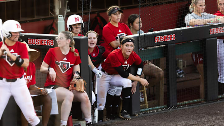 Nebraska pitcher Jordy Bahl watches from the dugout during the Scarlet-Cream scrimmages.