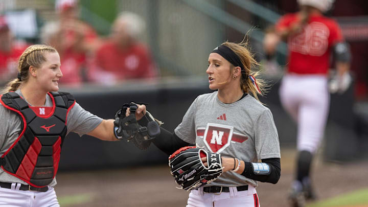 Jordy Bahl ends an inning during a Nebraska softball falls scrimmage.