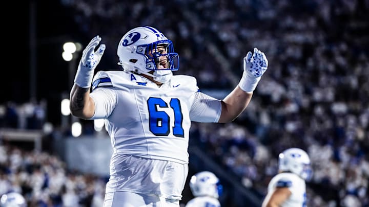 Weylin Lapuaho celebrates a touchdown vs. Kansas State