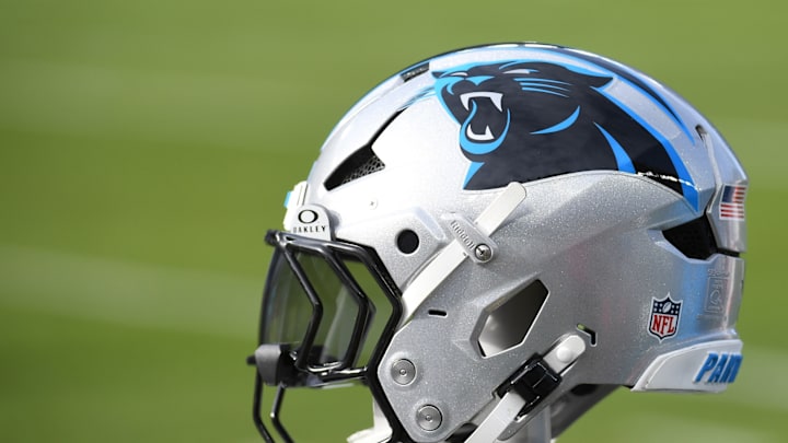 Dec 8, 2024; Philadelphia, Pennsylvania, USA; Carolina Panthers helmet rests on the bench against the Philadelphia Eagles at Lincoln Financial Field. Dec 8, 2024; Philadelphia, Pennsylvania, USA; Carolina Panthers helmet rests on the bench against the Philadelphia Eagles at Lincoln Financial Field.