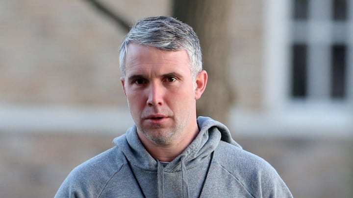 Notre Dame quarterbacks coach Gino Guidugli Wednesday, April 12, 2023, during spring football