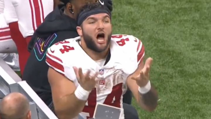 Cam Skattebo was captured on the sideline yelling for new gloves after fumbling against the Saints. 