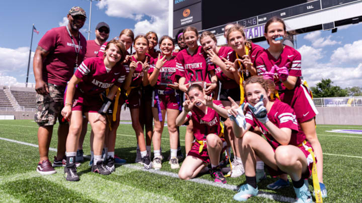 A scene from the Vikings' TCO Stadium during a flag football event. A scene from the Vikings' TCO Stadium during a flag football event.