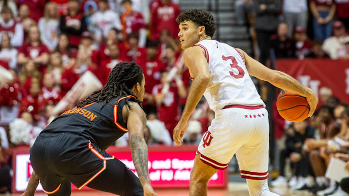 Indiana's Anthony Leal (3) during the Indiana versus Sam Houston men's basketball game at Simon Skjodt Assembly Hall on Tuesday, Dec. 3, 2024.