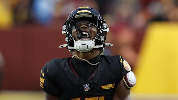 Washington Commanders wide receiver Terry McLaurin reacts after making a catch against the Tennessee Titans. Mandatory Credit: Geoff Burke-Imagn Images Washington Commanders wide receiver Terry McLaurin reacts after making a catch against the Tennessee Titans. Mandatory Credit: Geoff Burke-Imagn Images